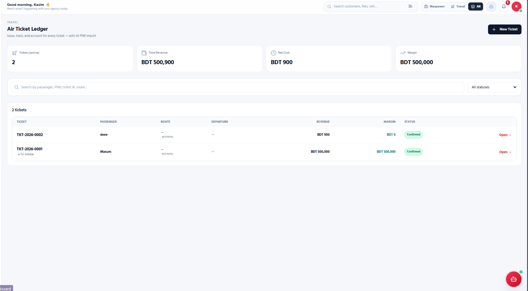 Air Ticket Ledger — with AI PNR import